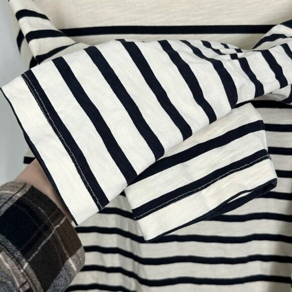 Sezane Striped Shift Dress Size Large Madewell Button Back Cream Black Mini Boho - Picture 6 of 13